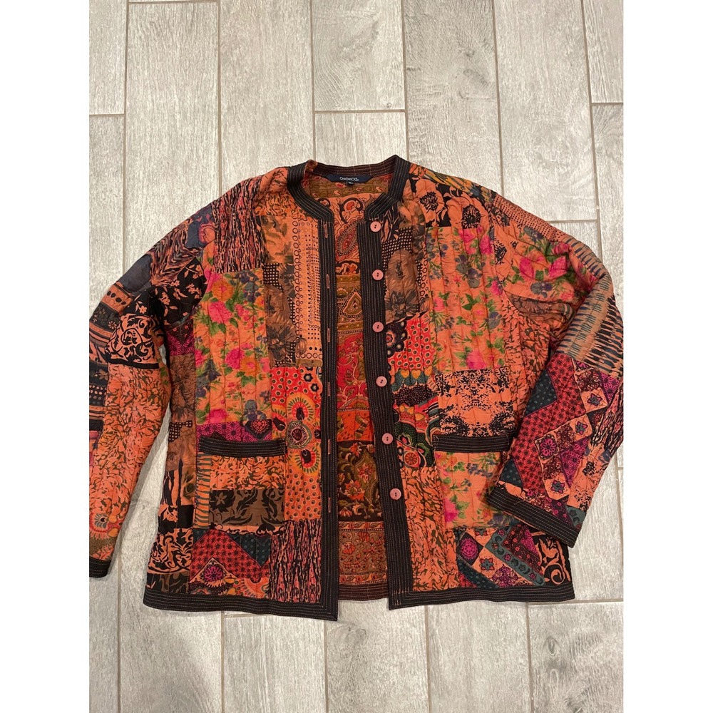 Chadwicks Womens XL Quilted Patchwork Jacket Cotton Boho Mixed Print Multi Color